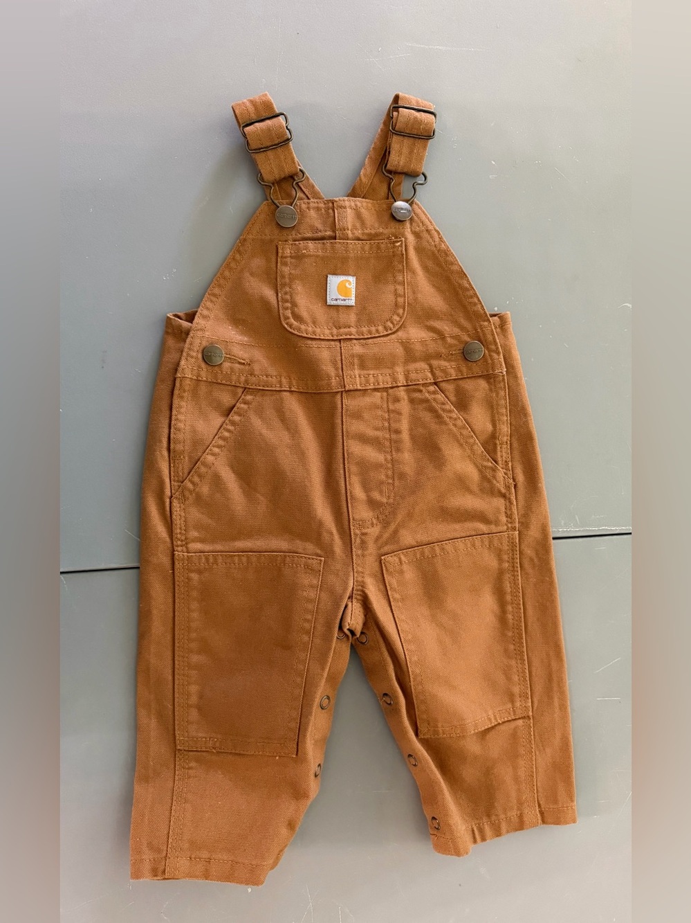 Carhartt Baby Overalls 6M Brown Duck Canvas Lined Snap Workwear Baby Bibs